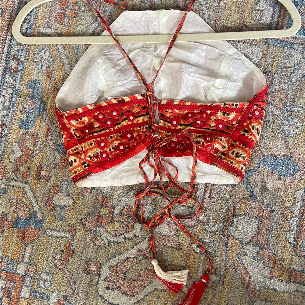 FREE PEOPLE SILK ROAD SET MIDI SKIRT With CROP TOP size 4 Floral - Picture 11 of 13